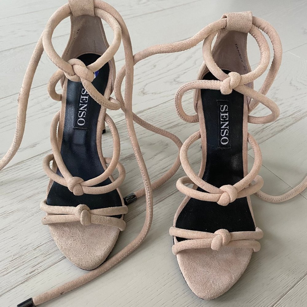Senso Tie Up Suede Heels, Nude, Size 6 (NEW)